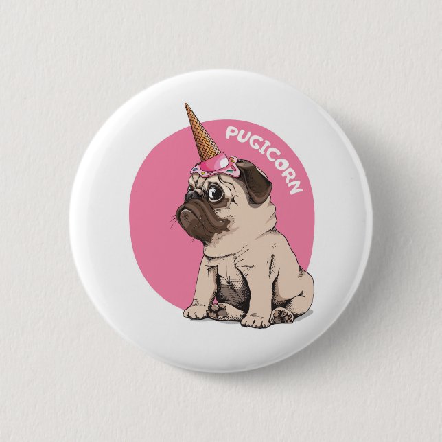 Pugicorn 6 Cm Round Badge (Front)