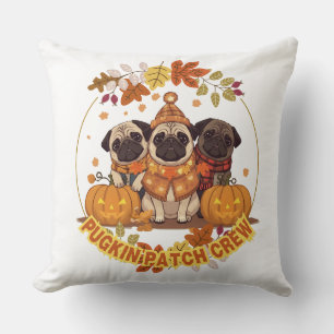 Pugkin Patch Crew   Funny Cute Halloween Pug Pumpk Cushion