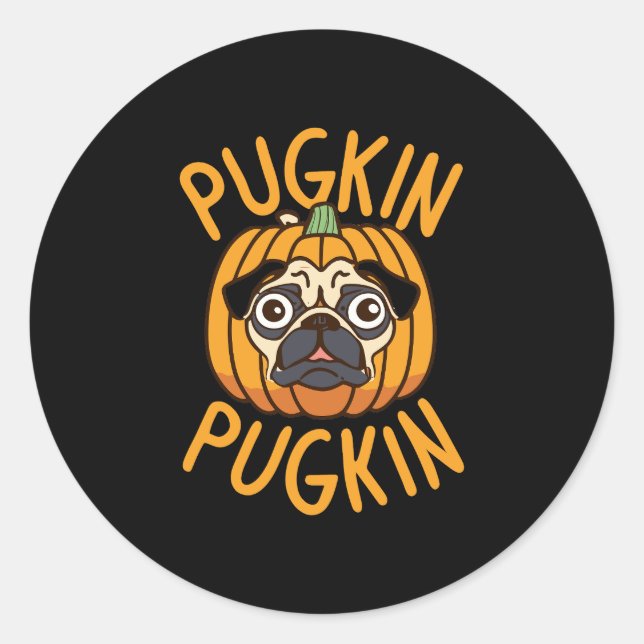 Pugkin Pug Dog Halloween Classic Round Sticker (Front)