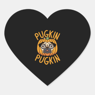 Pugkin Pug Dog Halloween Heart Sticker