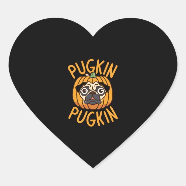 Pugkin Pug Dog Halloween Heart Sticker (Front)