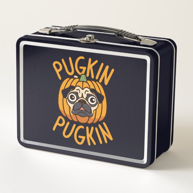 Pugkin Pug Dog Halloween Metal Lunch Box (Front)