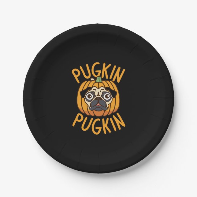 Pugkin Pug Dog Halloween Paper Plate (Front)