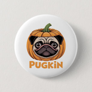 Pugkin Pug Halloween Happy Halloween Oversized T-S 6 Cm Round Badge
