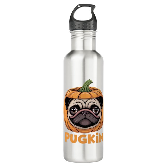 Pugkin Pug Halloween Happy Halloween Oversized T-S 710 Ml Water Bottle (Front)