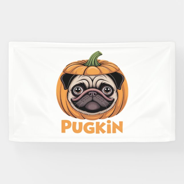 Pugkin Pug Halloween Happy Halloween Oversized T-S Banner (Horizontal)