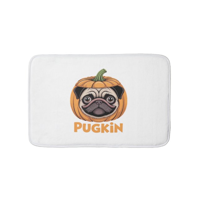 Pugkin Pug Halloween Happy Halloween Oversized T-S Bath Mat (Front)
