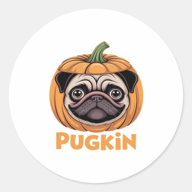 Pugkin Pug Halloween Happy Halloween Oversized T-S Classic Round Sticker (Front)