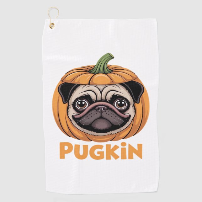 Pugkin Pug Halloween Happy Halloween Oversized T-S Golf Towel (Front)