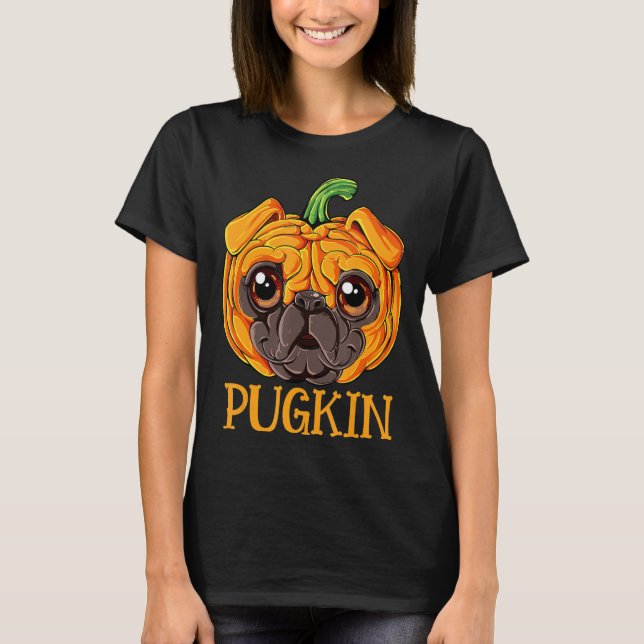 Pugkin Pug Pumpkin T shirt Halloween Kids Boys Tha (Front)