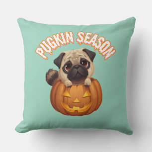 Pugkin Season Cute Halloween Pug Throw Pillow