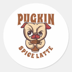 Pugkin Spice Latte Coffee Pumpkin Spice Pug Owner Classic Round Sticker