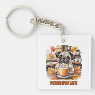 Pugkin Spice Latte – Cute Autumn Pug Coffee Design Key Ring