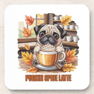 Pugkin Spice Latte Cute Funny Fall Pug Dog Lover Coaster