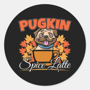 Pugkin Spice Latte - Pug Dog Pumpkin Pun Classic Round Sticker