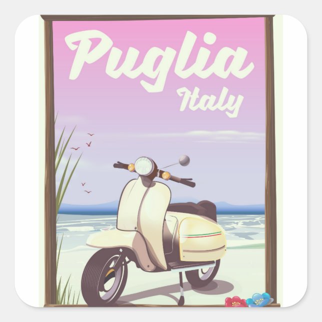 Puglia Italy Travel poster. Square Sticker (Front)