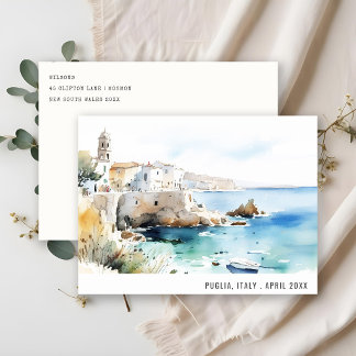 Puglia, Italy Watercolor Landscape Travel Holiday Postcard