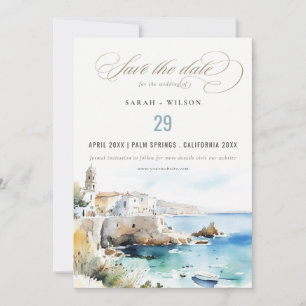 Puglia, Italy Watercolor Landscape Wedding Save The Date