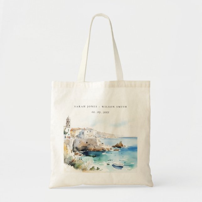 Puglia, Italy Watercolor Landscape Wedding Tote Bag (Front)