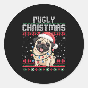 Pugly Ba Ham Pug Ugly Christmas Sweater Dog Pugs  Classic Round Sticker