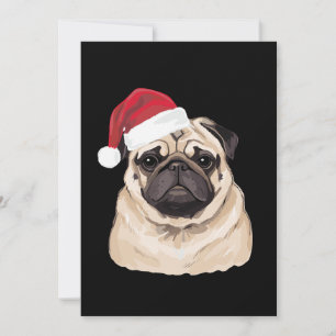 Pugmas Pug Santa Hat Merry Christmas Xmas Holiday Invitation