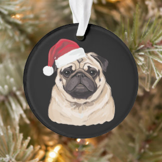 Pugmas Pug Santa Hat Merry Christmas Xmas Holiday Ornament