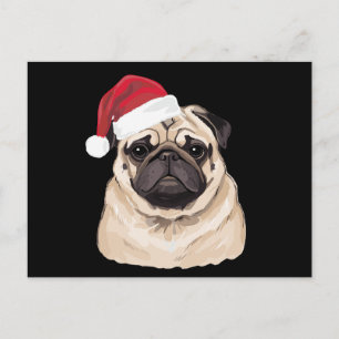 Pugmas Pug Santa Hat Merry Christmas Xmas Holiday Postcard