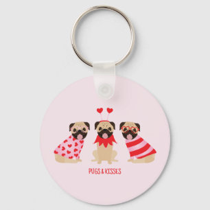Pugs And Kisses Cute Pug Dogs Key Ring