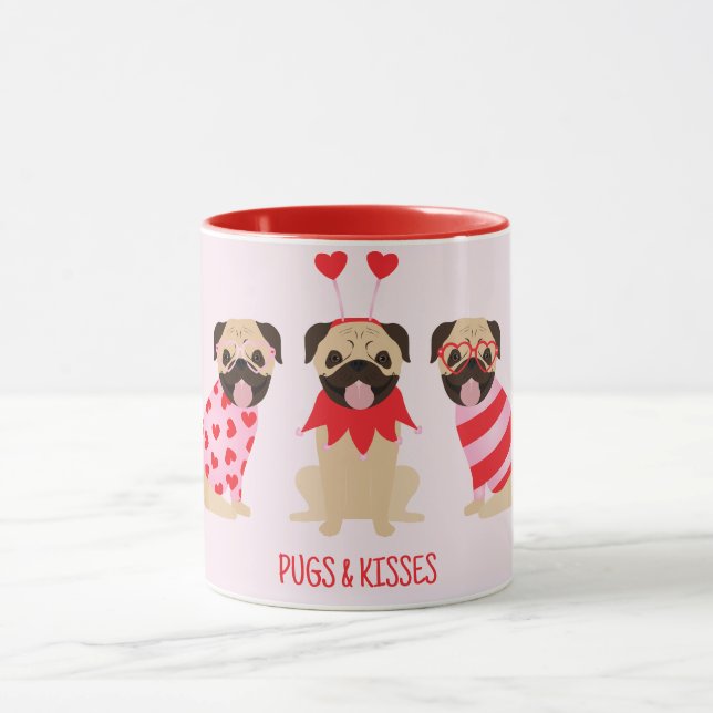 Pugs And Kisses Cute Pug Dogs Mug (Center)