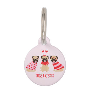 Pugs And Kisses Cute Pug Dogs Pet Tag