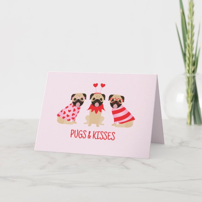 Pugs And Kisses Cute Pug Dogs Thank You Card (Front)