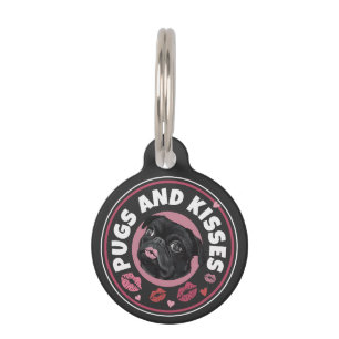 Pugs And Kisses   Cute Pun   Pug Lovers Pet Tag