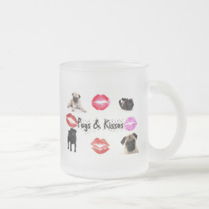Pugs and Kisses Frosted Glass Coffee Mug