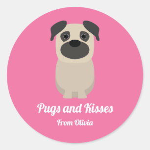 Pugs and Kisses, Pug Dog Valentine's Day Classic Round Sticker