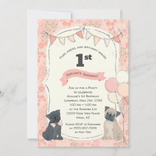 Pugs and Kisses Puppy Dog Photo Birthday Invitation