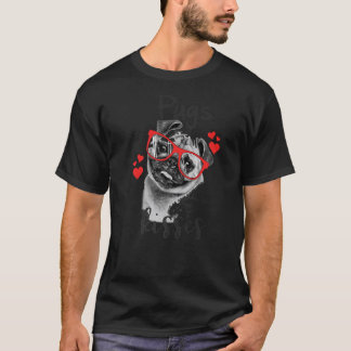 Pugs And Kisses Red Hearts Valentine's Graphic T-Shirt