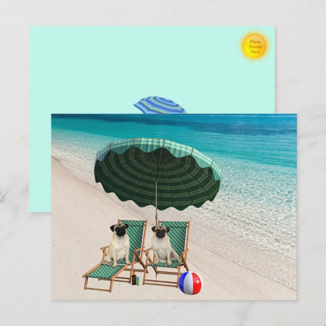 Pugs at the Beach Postcard (Front/Back)