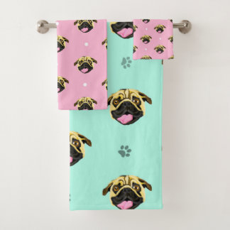 Pugs Baby Pink And Mint Bath Towel Set