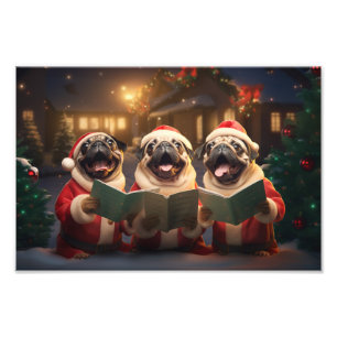 Pugs Christmas Caroling Festive Holiday Photo Print