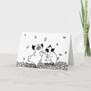 Pugs Dancing in Leaves Card