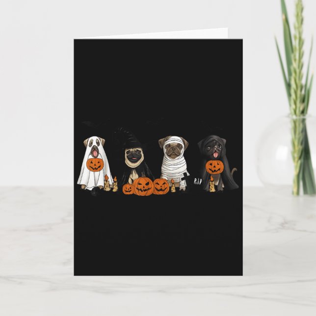 Pugs Dog Lovers - Pug Ghost Pug Witch Pug Hallowee Card (Front)