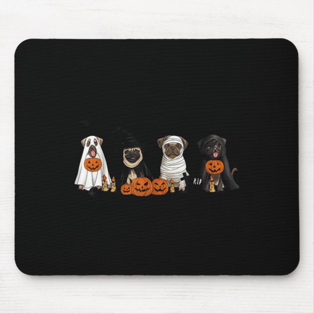 Pugs Dog Lovers - Pug Ghost Pug Witch Pug Hallowee Mouse Mat (Front)