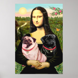 Pugs (Fawn + Black) - Mona Lisa Poster