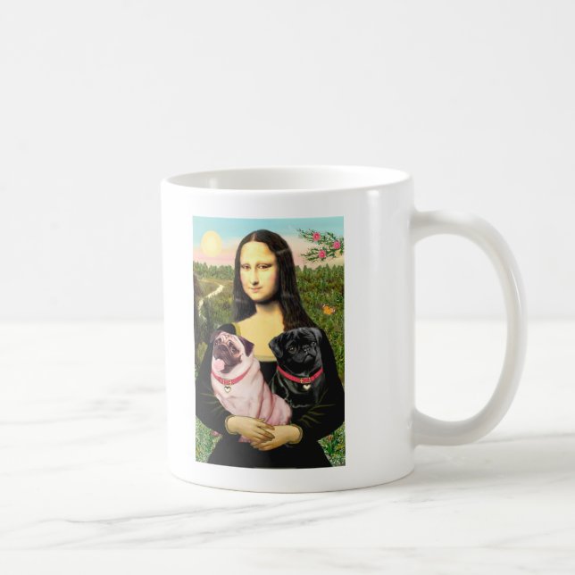 Pugs (Fawn + Blk) - Mona Lisa Coffee Mug (Right)