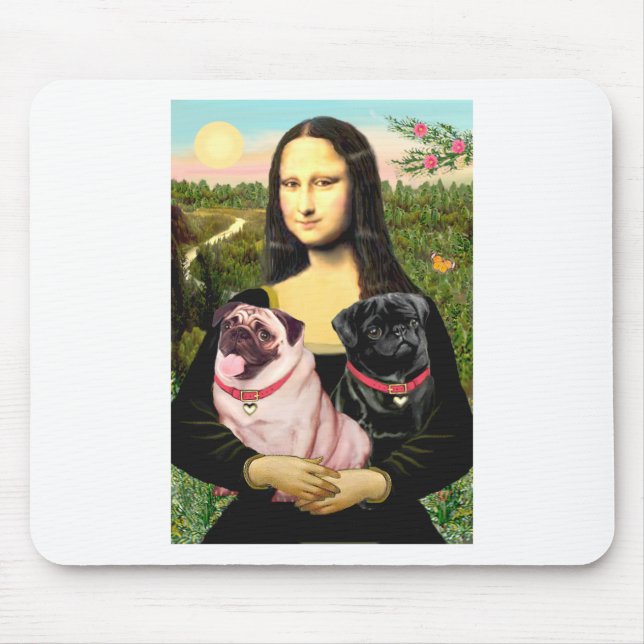 Pugs (Fawn + Blk) - Mona Lisa Mouse Mat (Front)