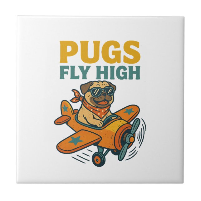 Pugs Fly High Tile (Front)