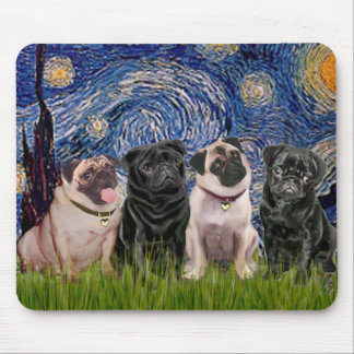 Pugs (Four,2B,2F) - Starry Night - Customised Mouse Mat