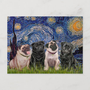 Pugs (Four,2B,2F) - Starry Night Postcard