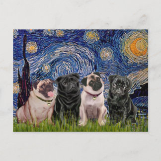 Pugs (Four,2B,2F) - Starry Night Postcard