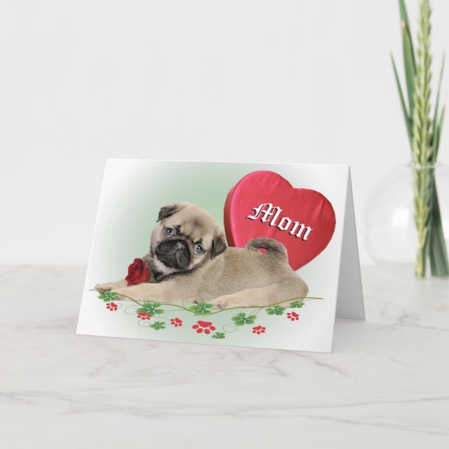 Pugs Heart Belongs To Mum Holiday Card (Front)